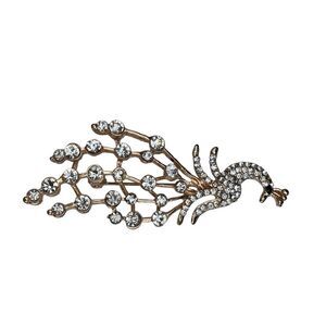 Vintage Rhinestone Peacock Brooch Gold Tone Dangle Tail